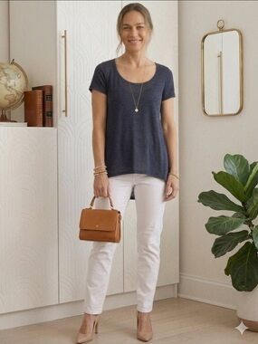 SIVA Navy Blue Knit Scoop Neck Short Sleeve Top M